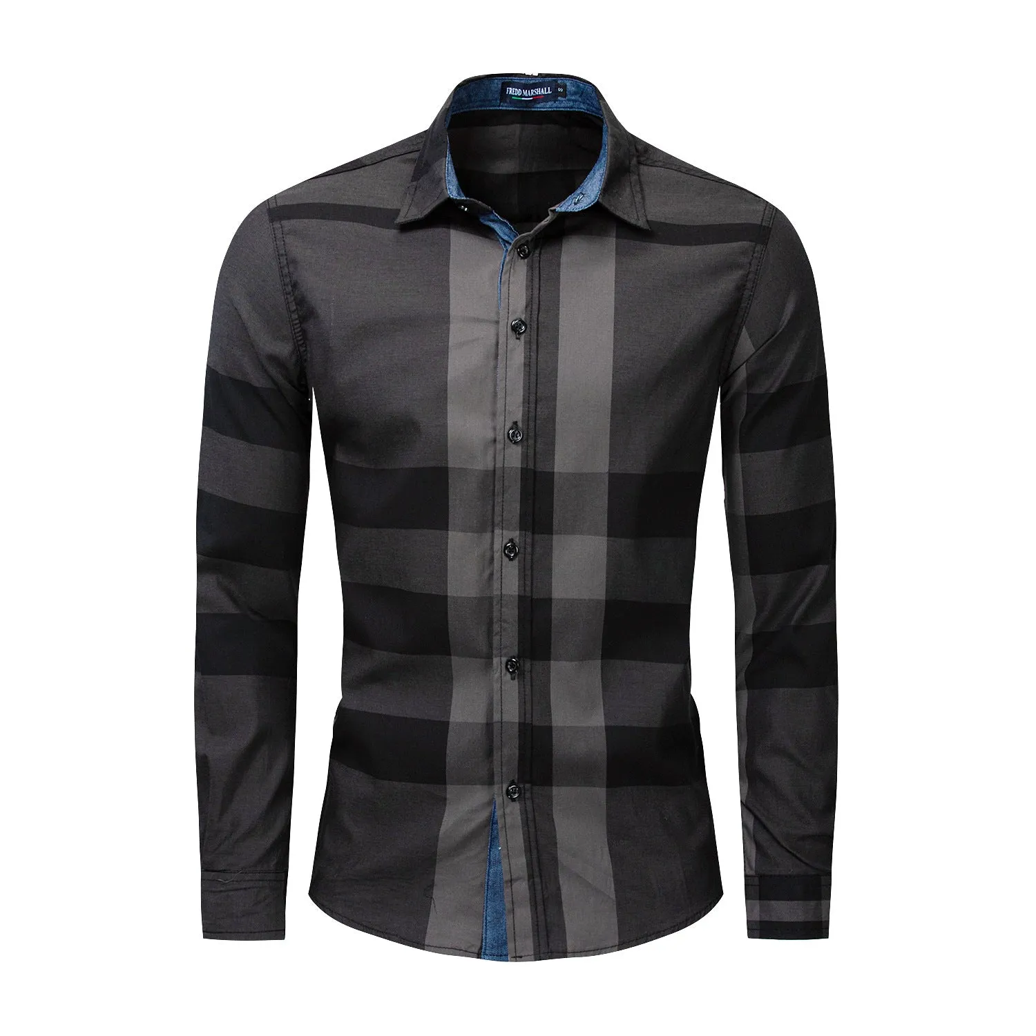 Long-sleeved Shirt Color Matching Plaid Shirt