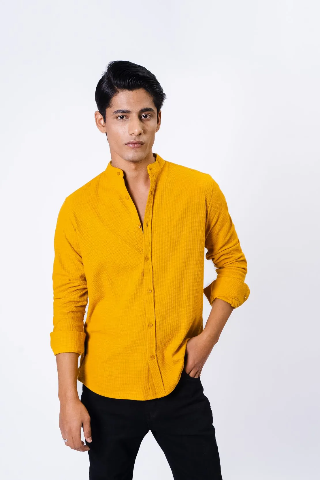 Men Ban Collar Casual Shirt