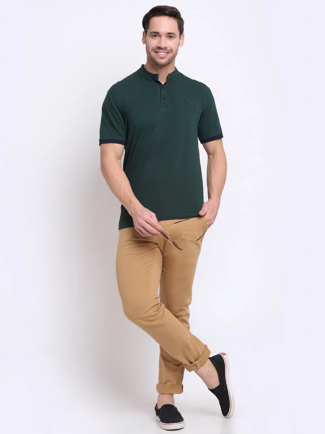 Men's Casual Flat front Khaki  Trousers