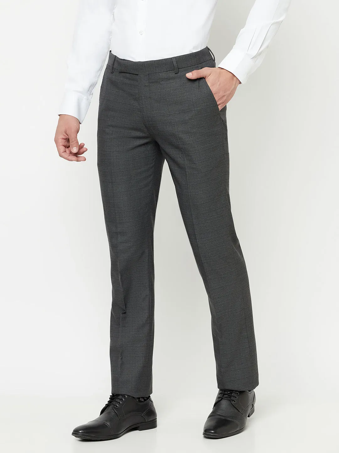 Men's Formal Flat front Charcoal Grey Checks Trousers