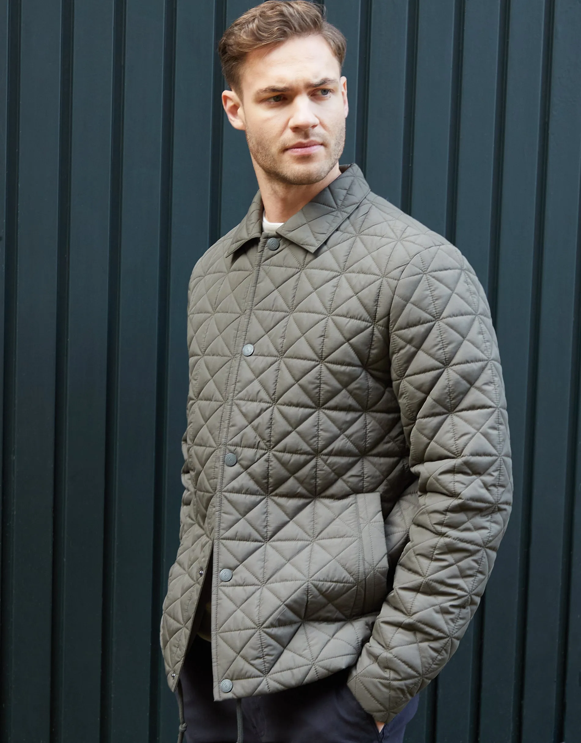 Men's Khaki Collared Quilted Jacket