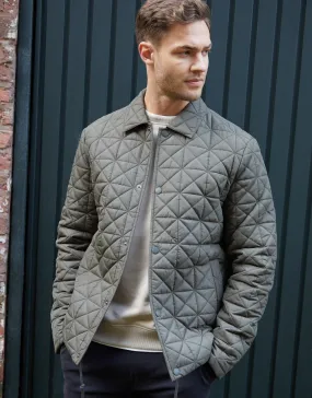 Men's Khaki Collared Quilted Jacket