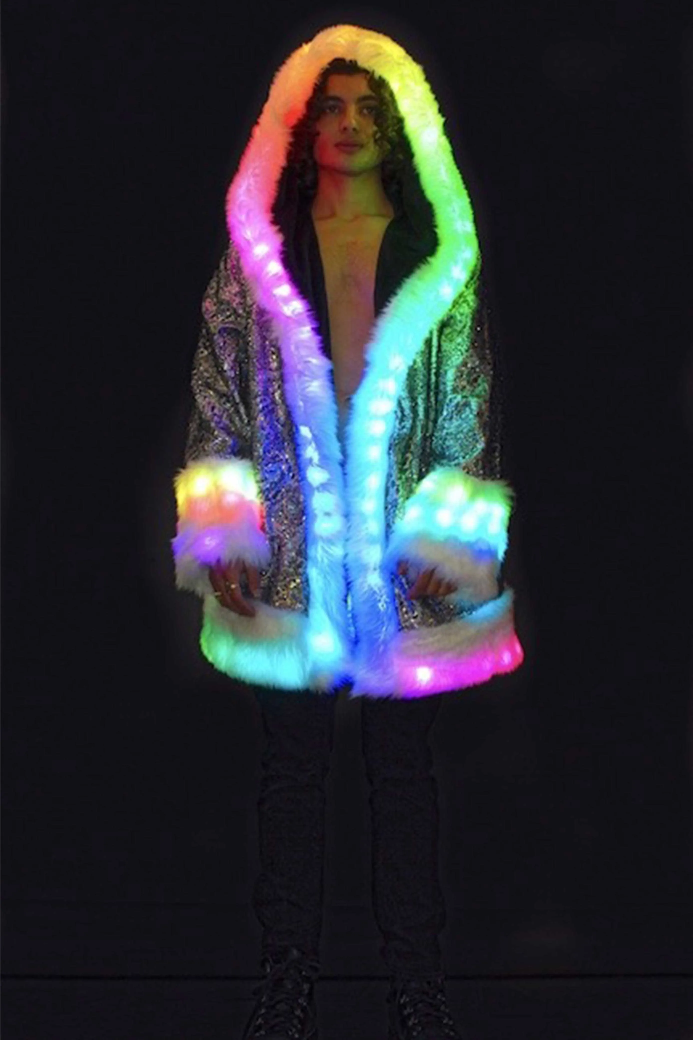 Men's LED Wizard Coat in "White Reptile"