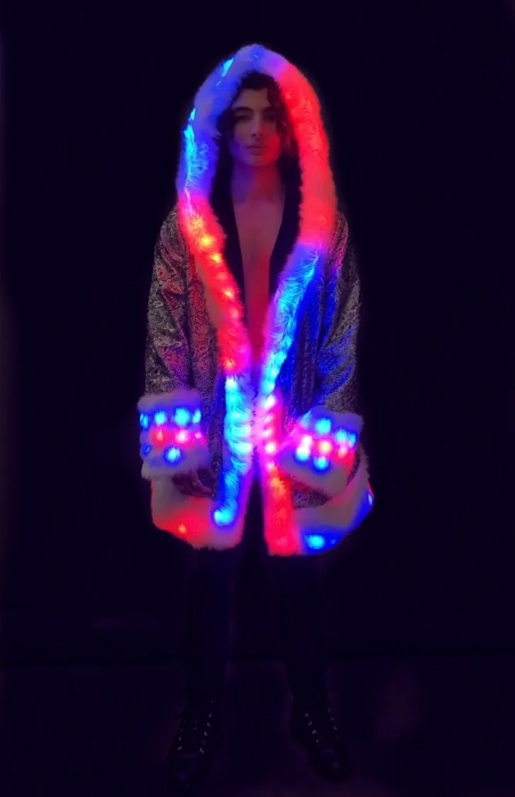 Men's LED Wizard Coat in "White Reptile"