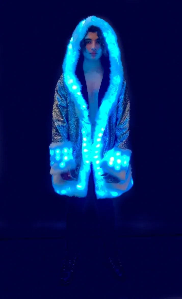 Men's LED Wizard Coat in "White Reptile"