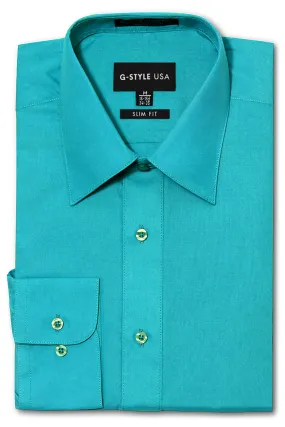 Men's Slim Fit Solid Color Dress Shirt (Turquoise)