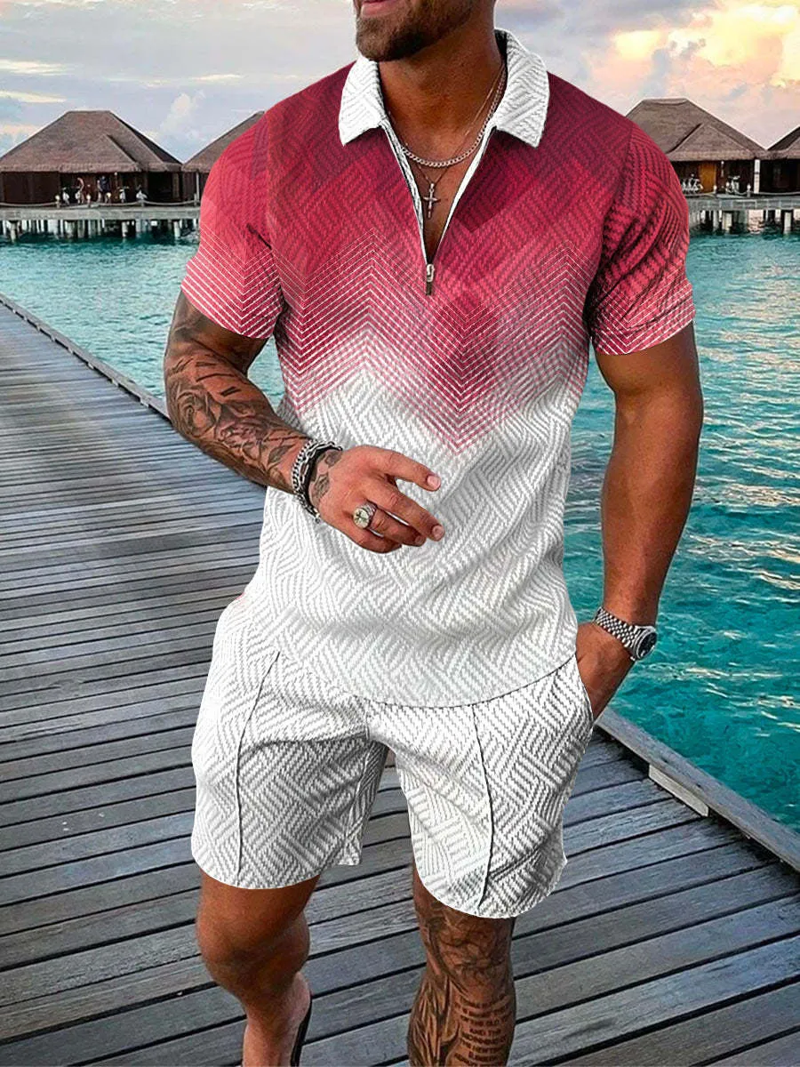 Men's Summer 3D Printed Geometric Shirt Set