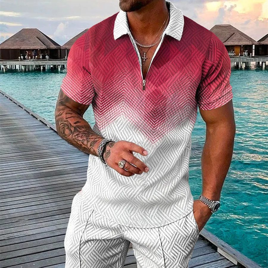 Men's Summer 3D Printed Geometric Shirt Set