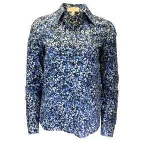 Michael Kors Collection Blue Hansen Floral Cotton Shirt