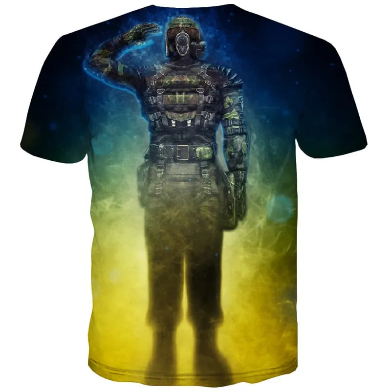 Military T-shirt Men Flame Tshirt Printed Colorful Shirt Print War T shirts Funny