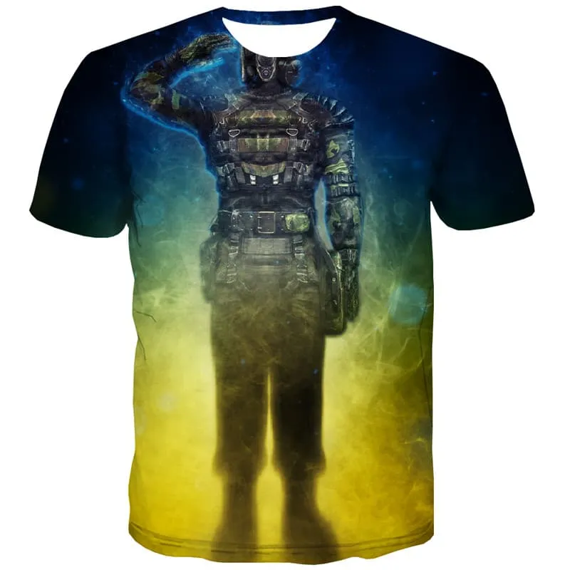 Military T-shirt Men Flame Tshirt Printed Colorful Shirt Print War T shirts Funny