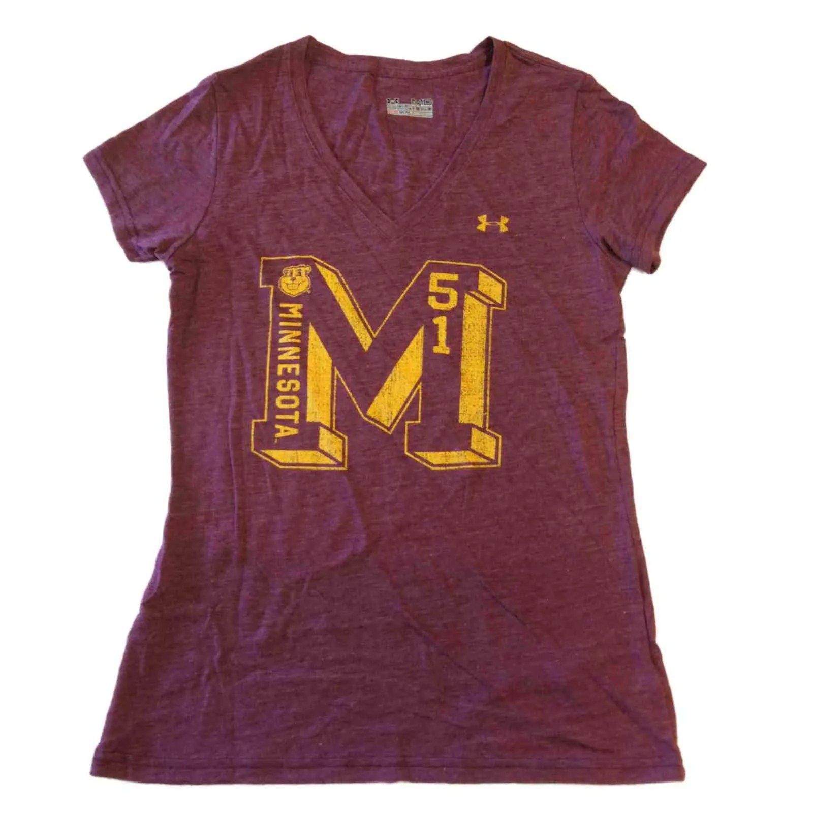 Minnesota Golden Gophers Under Armour WOMENS Maroon V-Neck T-Shirt (M)