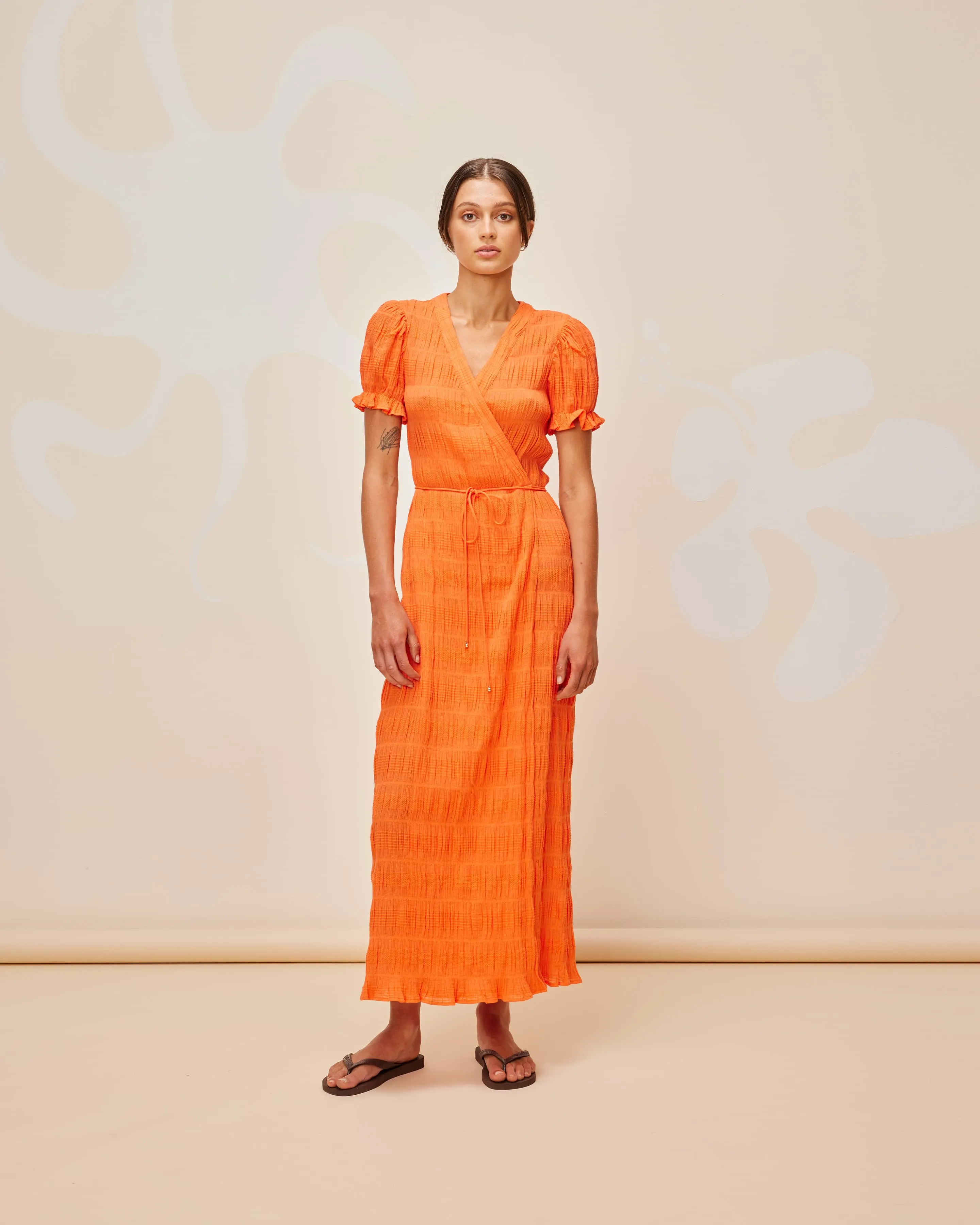 MIRELLA SHORT SLEEVE WRAP DRESS APEROL