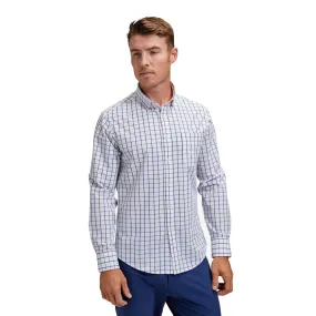 Mizzen   Main Leeward No Tuck Trim Fit White Navy Long Sleeve Mens Dress Shirt