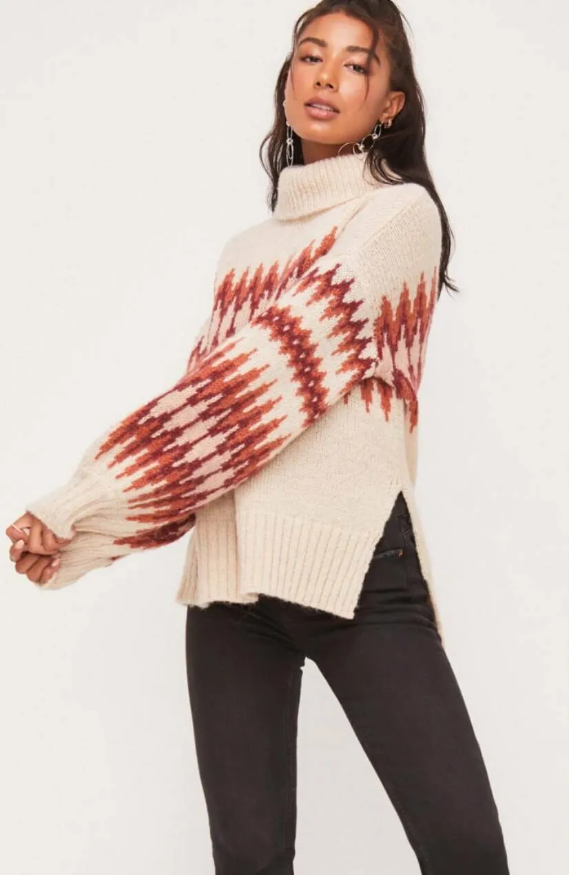 Oh So Cozy Mauve Print Knit Turtleneck Sweater