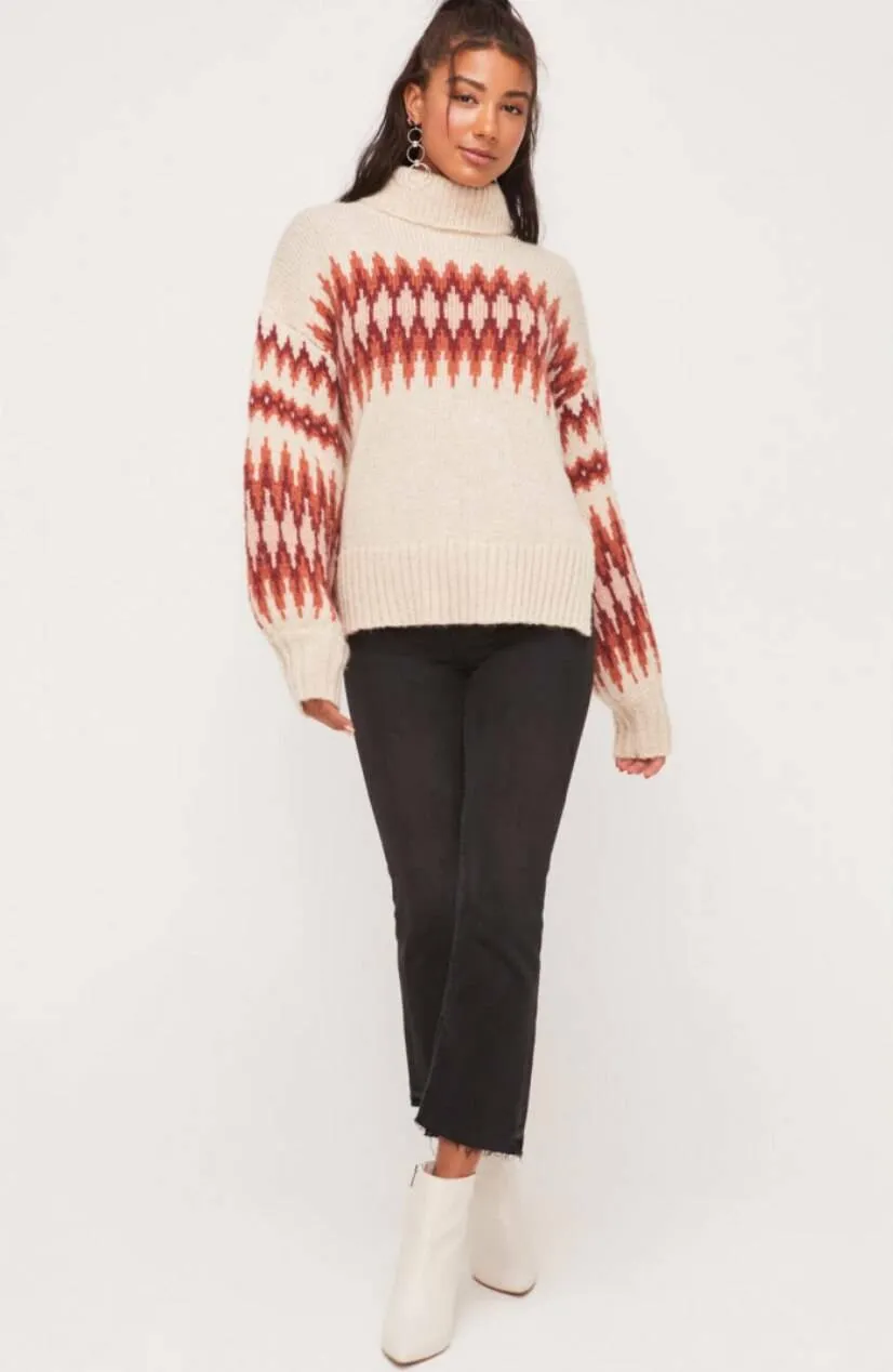 Oh So Cozy Mauve Print Knit Turtleneck Sweater