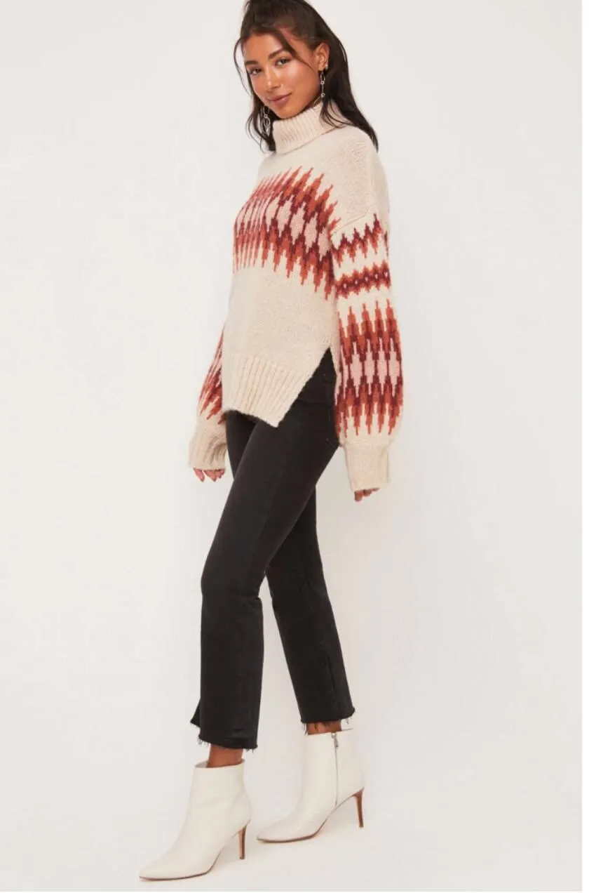 Oh So Cozy Mauve Print Knit Turtleneck Sweater