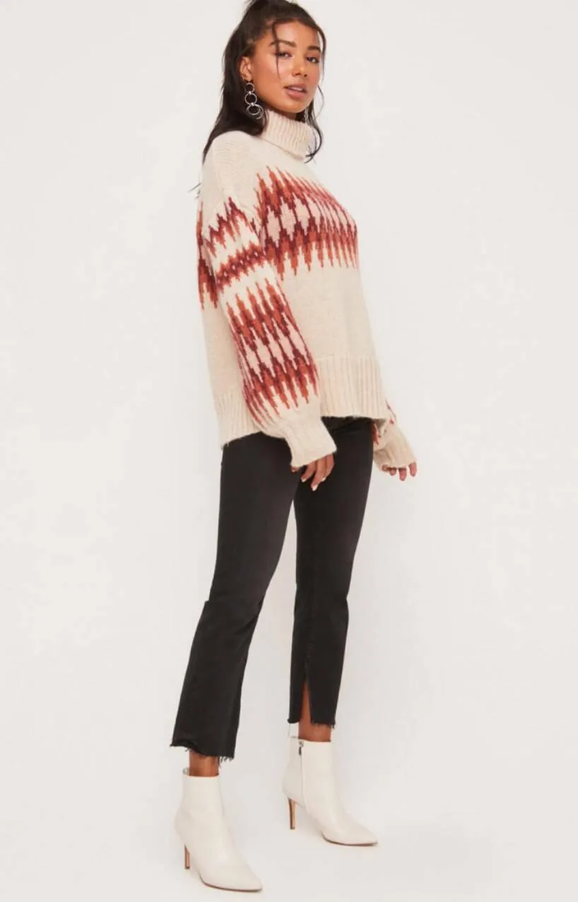 Oh So Cozy Mauve Print Knit Turtleneck Sweater