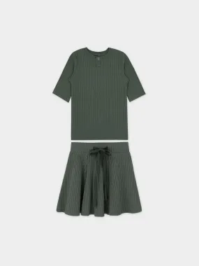 One Snap Henley Short Sleeve Shirt and Skirt-Green