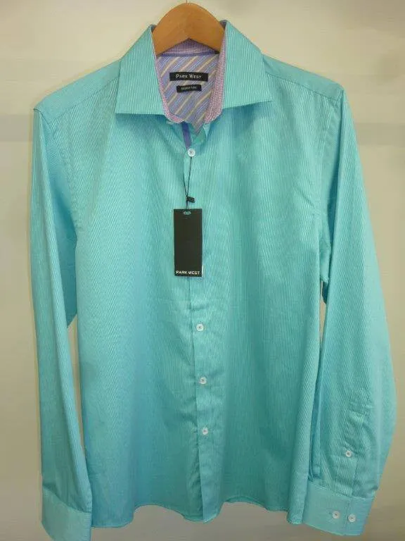 Park West 5536 Men's Teal Norton Mini Stripe Dress Shirt