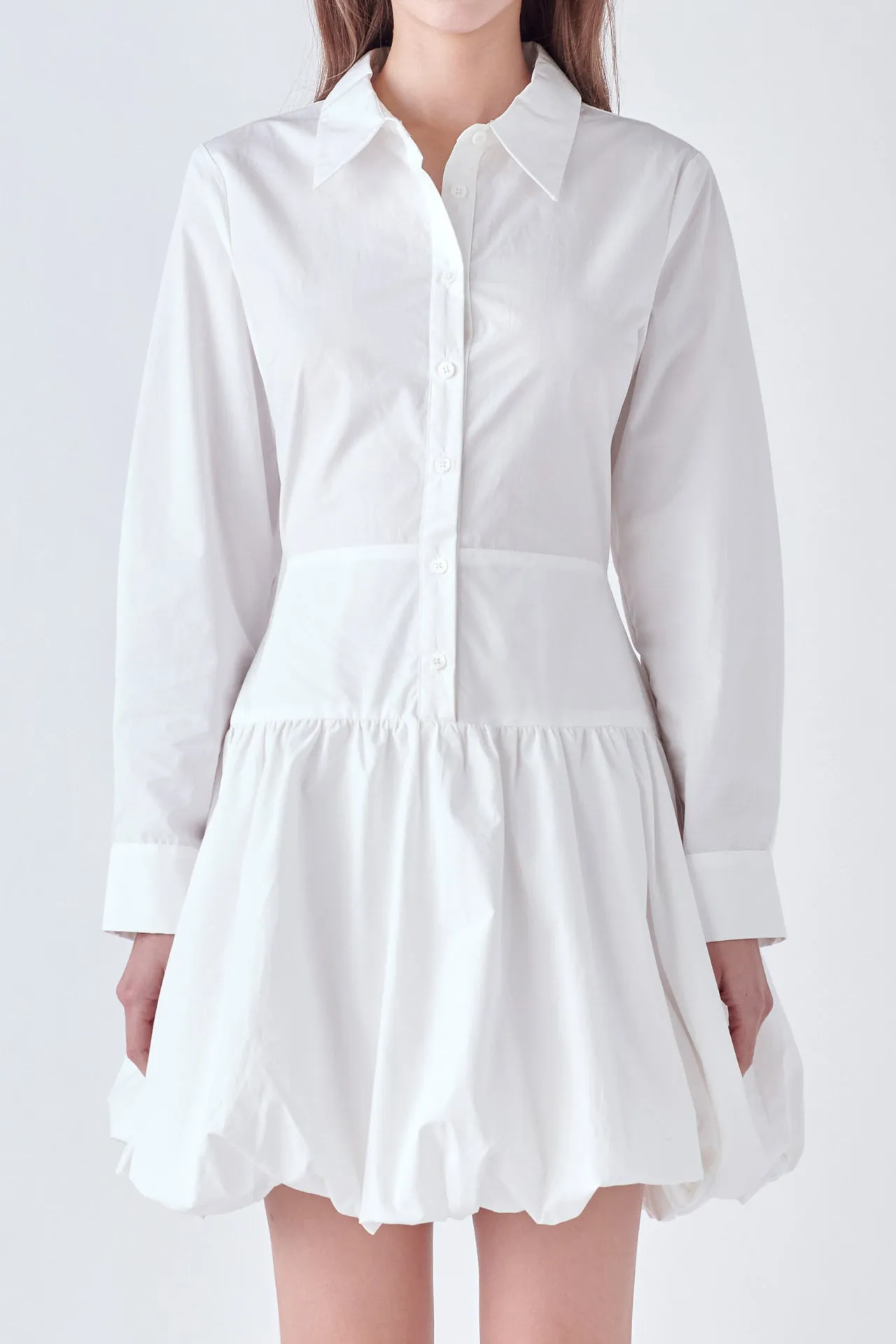 Poplin Shirt Dress with Bubble Hem