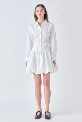 Poplin Shirt Dress with Bubble Hem