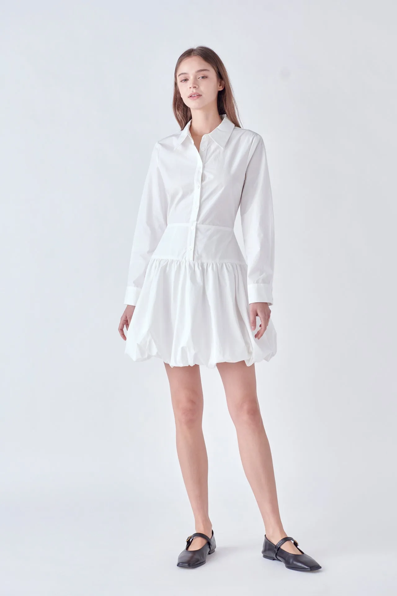 Poplin Shirt Dress with Bubble Hem