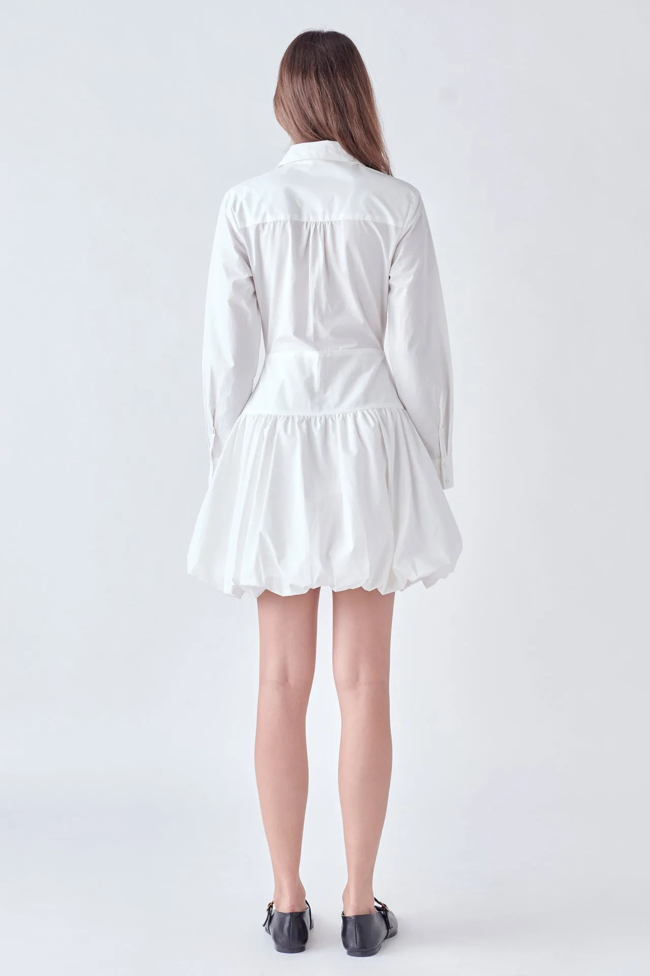 Poplin Shirt Dress with Bubble Hem