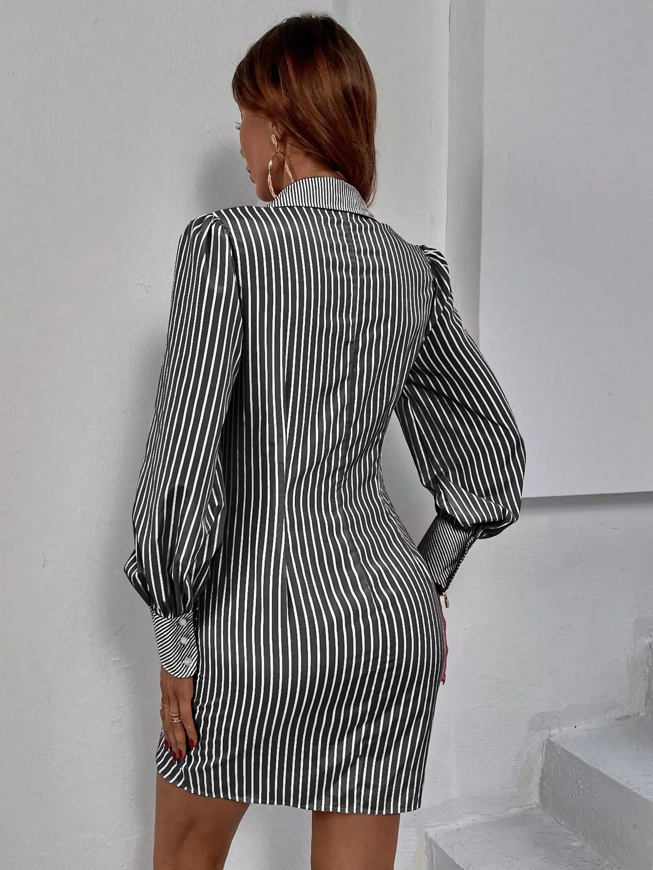 Privé Striped Print Button Front Shirt Dress