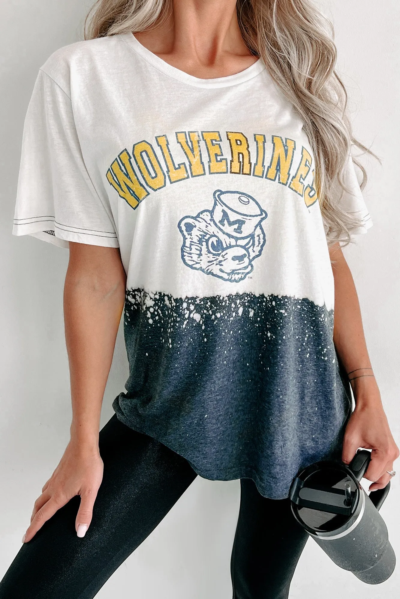 "Wolverines" Bleached Dyed Graphic T-Shirt (White/Charcoal Grey)