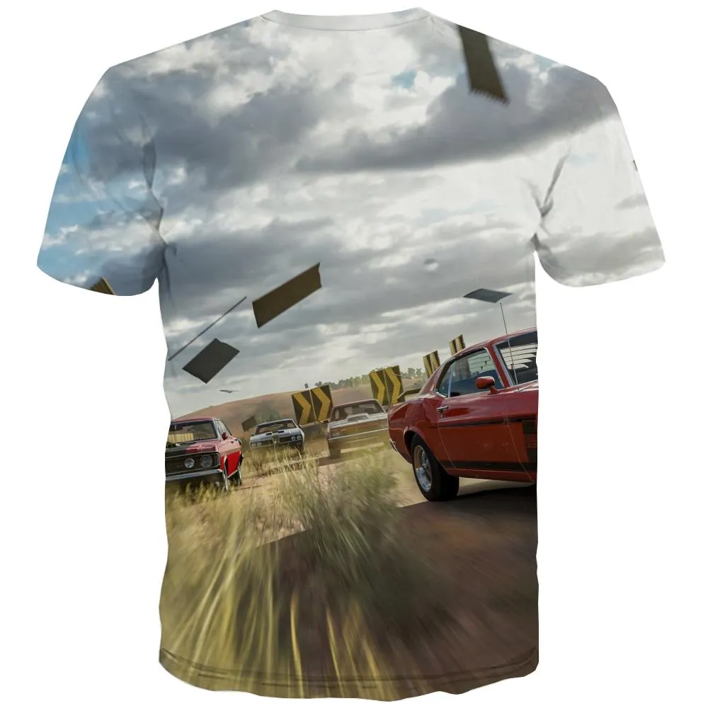 Racing Car T-shirt Men Metal Shirt Print City T-shirts Graphic Gray Tshirt Anime Retro T-shirts 3d