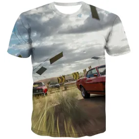 Racing Car T-shirt Men Metal Shirt Print City T-shirts Graphic Gray Tshirt Anime Retro T-shirts 3d