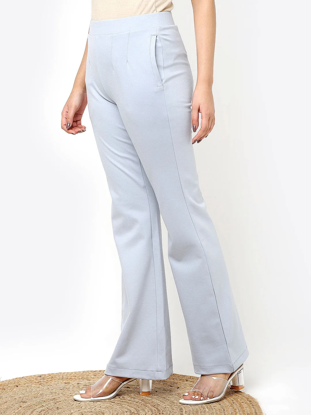 Raina Spa Blue Relaxed Fit Trousers for Women