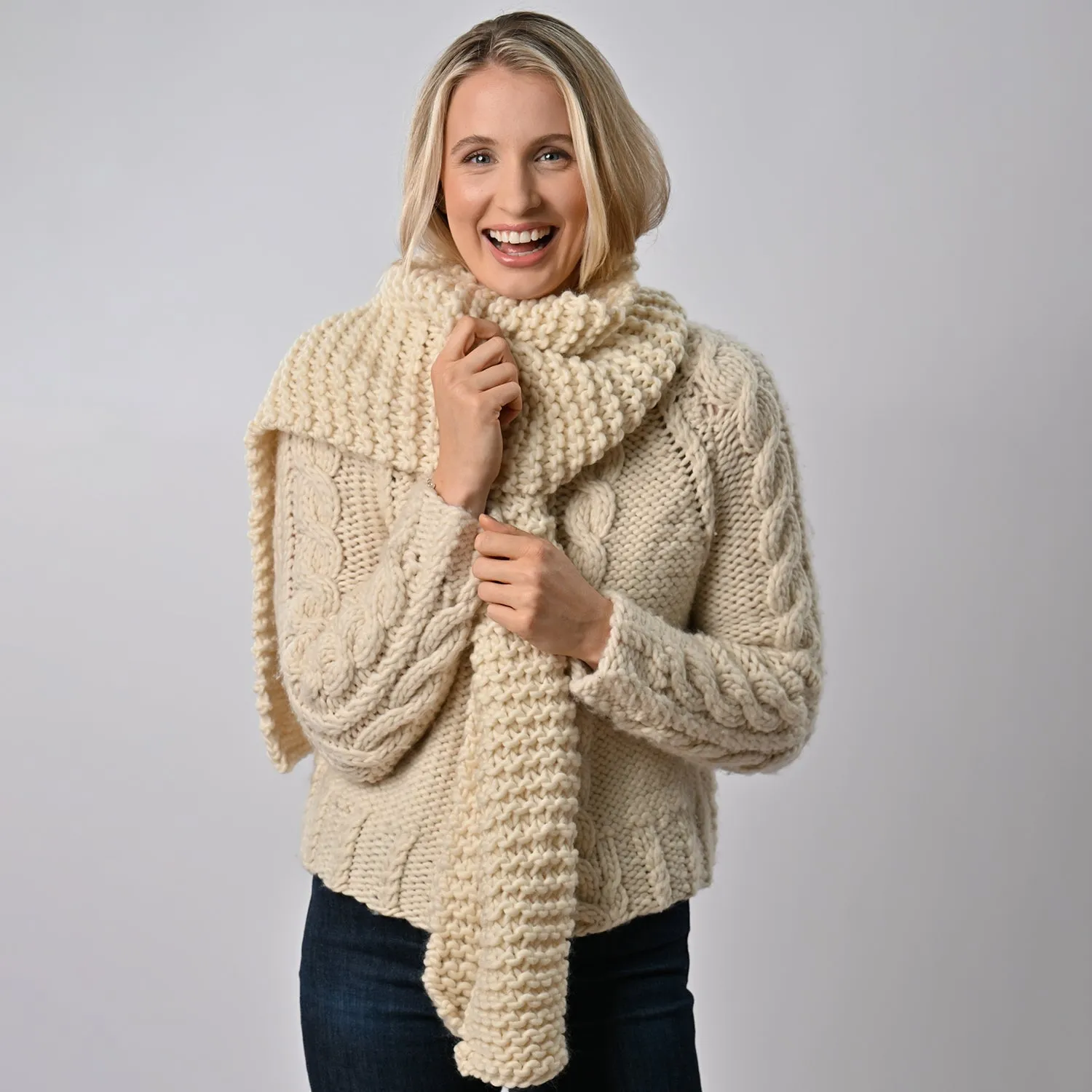 Scarf Knitting Kit - Linda Natural Cream