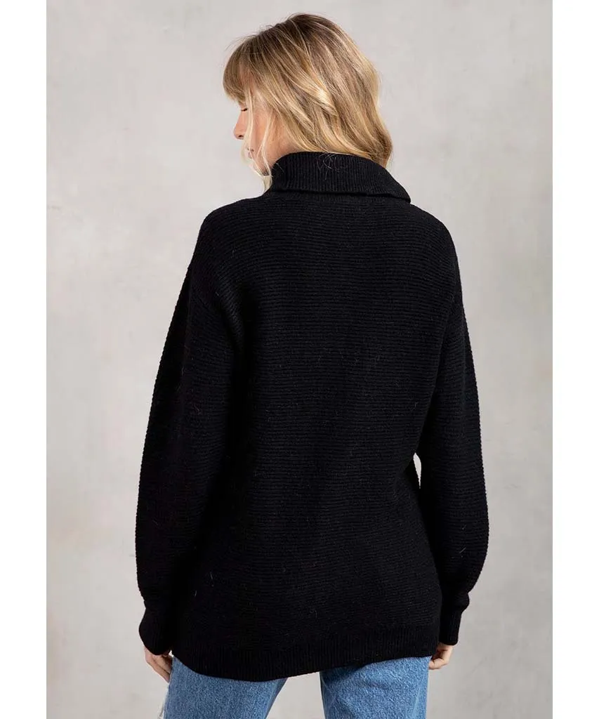 Seasons Slouchy Ribbed Turtleneck Black