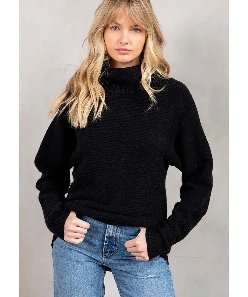 Seasons Slouchy Ribbed Turtleneck Black