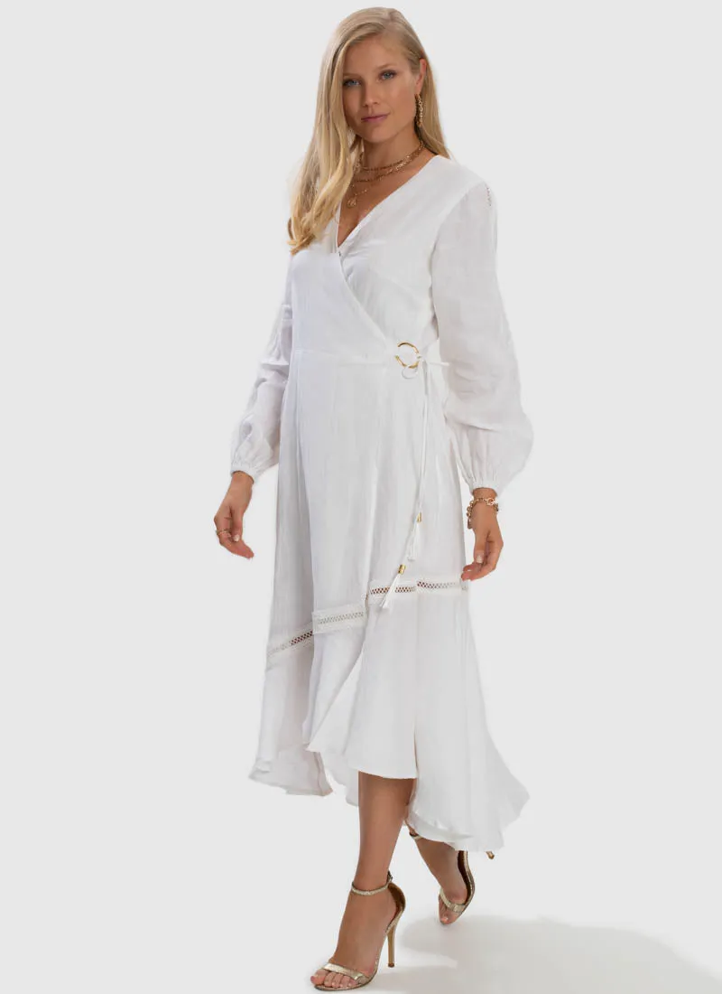 Serenity Spliced Wrap Dress - White