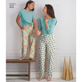 Simplicity Pattern 8518 girls and misses slim- fit lounge trousers