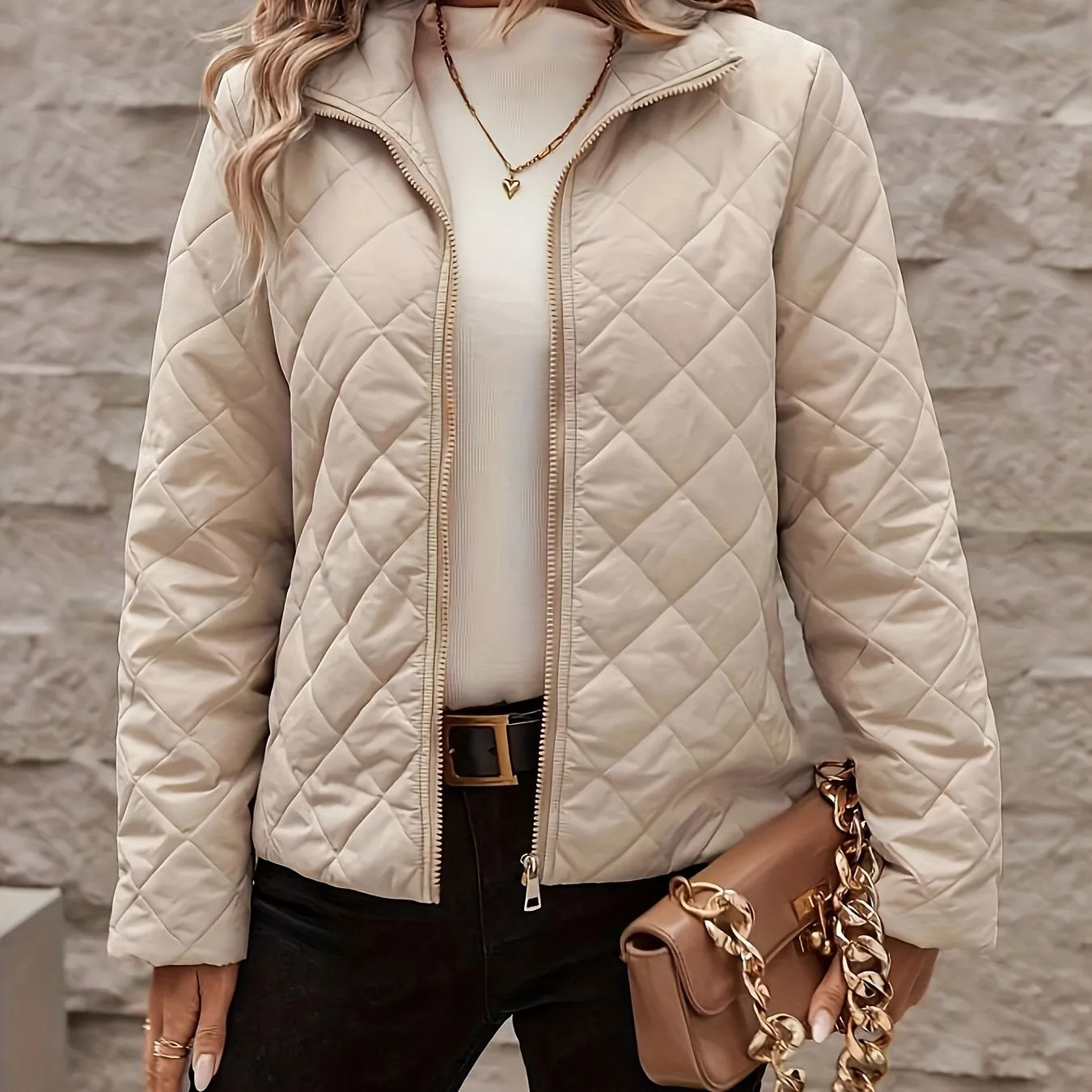 Sophie | Quilted solid color zipper jacket