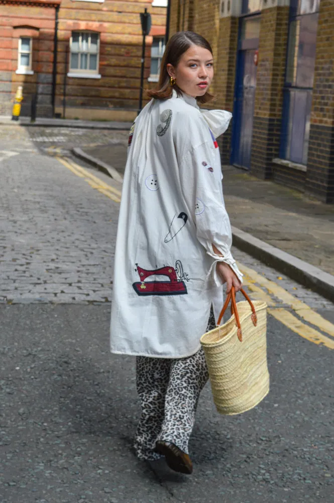 Stella Nova Embroidered Creme/White Shirt Dress