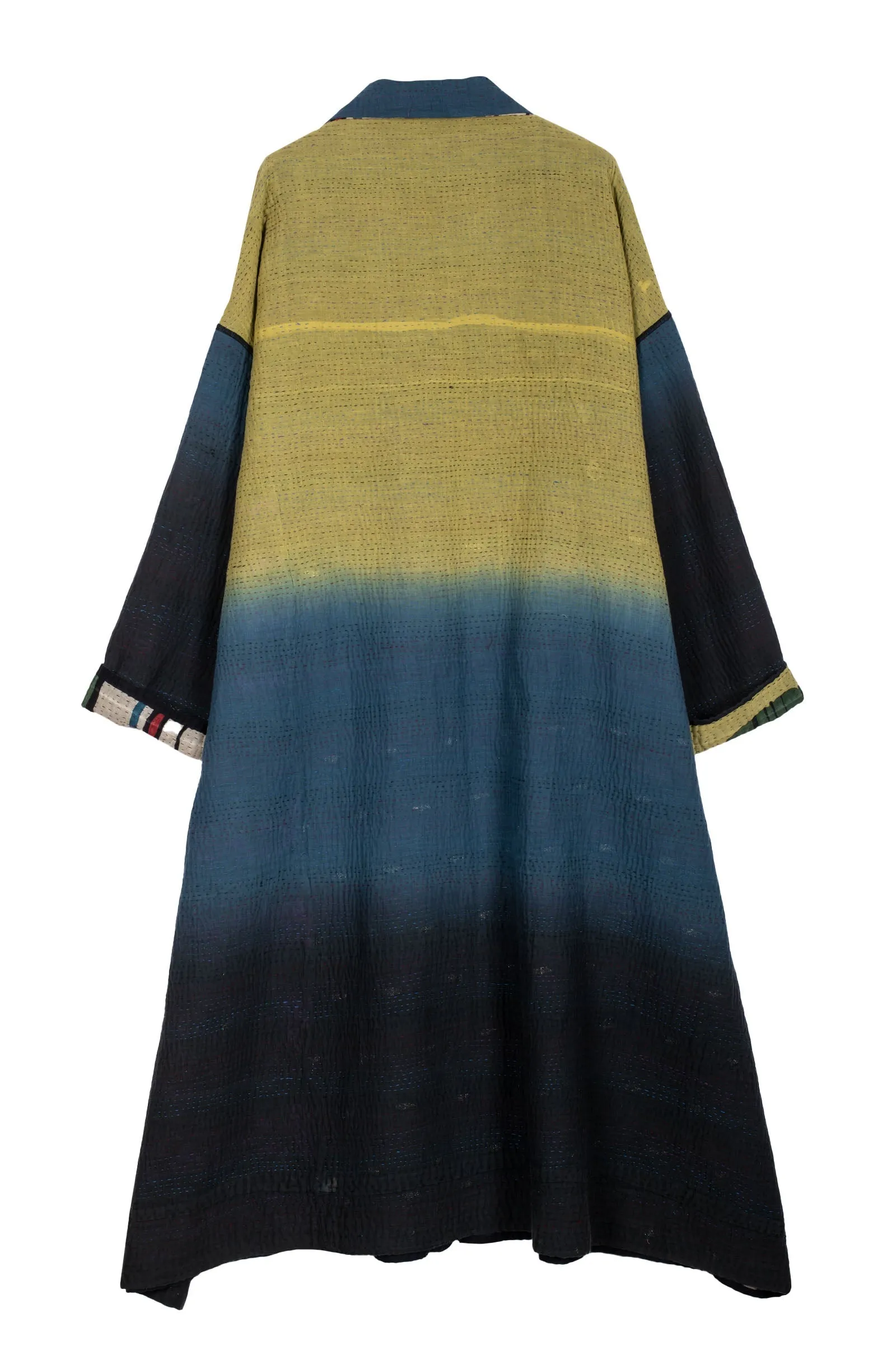 STRIPE AND BENDS KANTHA OVERSIZED COAT - sb4326-grn -