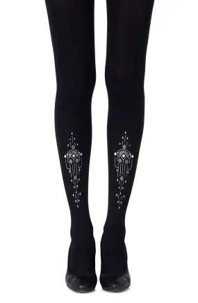 Stunning Silver Art Deco Prints 120 Denier Opaque Black Tights