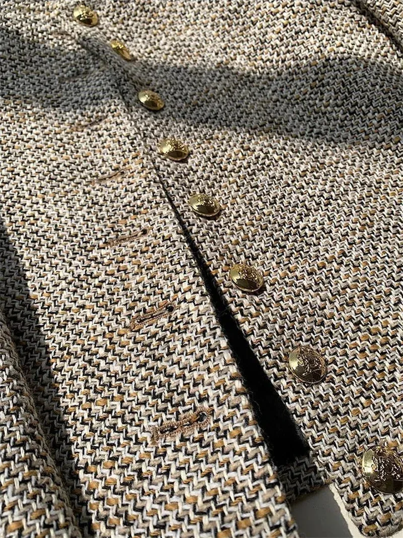 Stylish Tweed Stand Collar Cropped Jacket