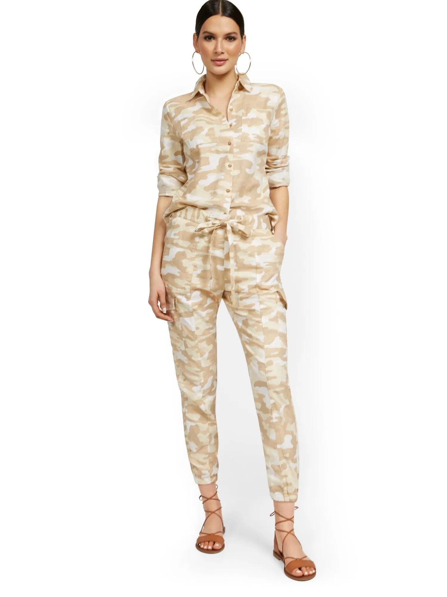 Tall Linen-Blend High-Waisted Cargo Jogger Pant - Camo-Print