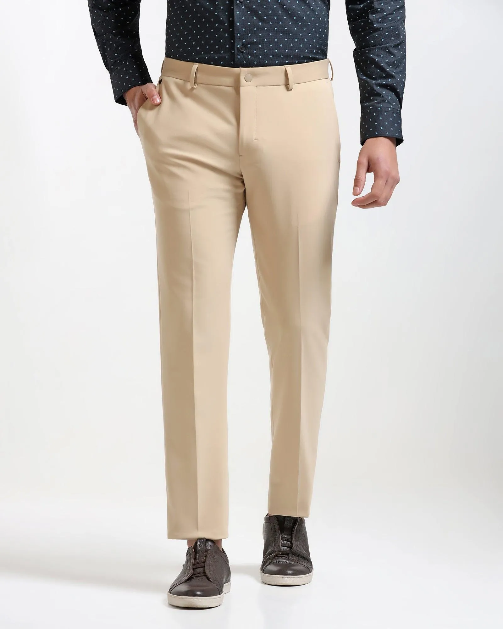 Techpro Slim Comfort B-95 Formal Beige Solid Trouser - Agusta