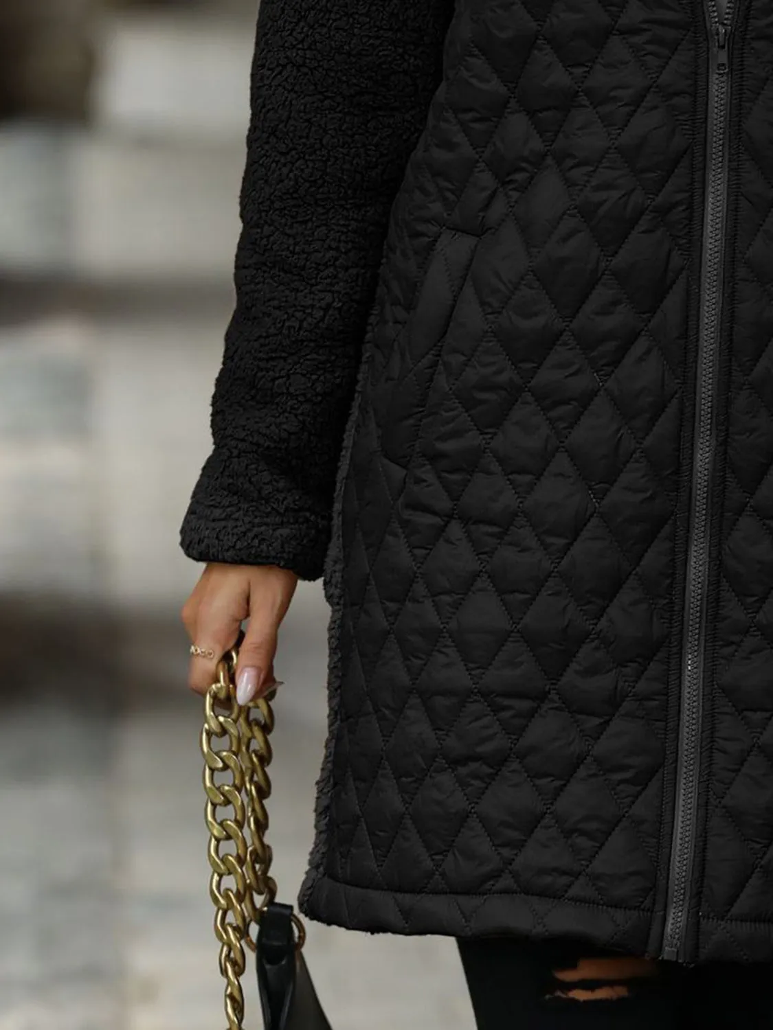 Texture Zip Up Long Sleeve Hooded Coat