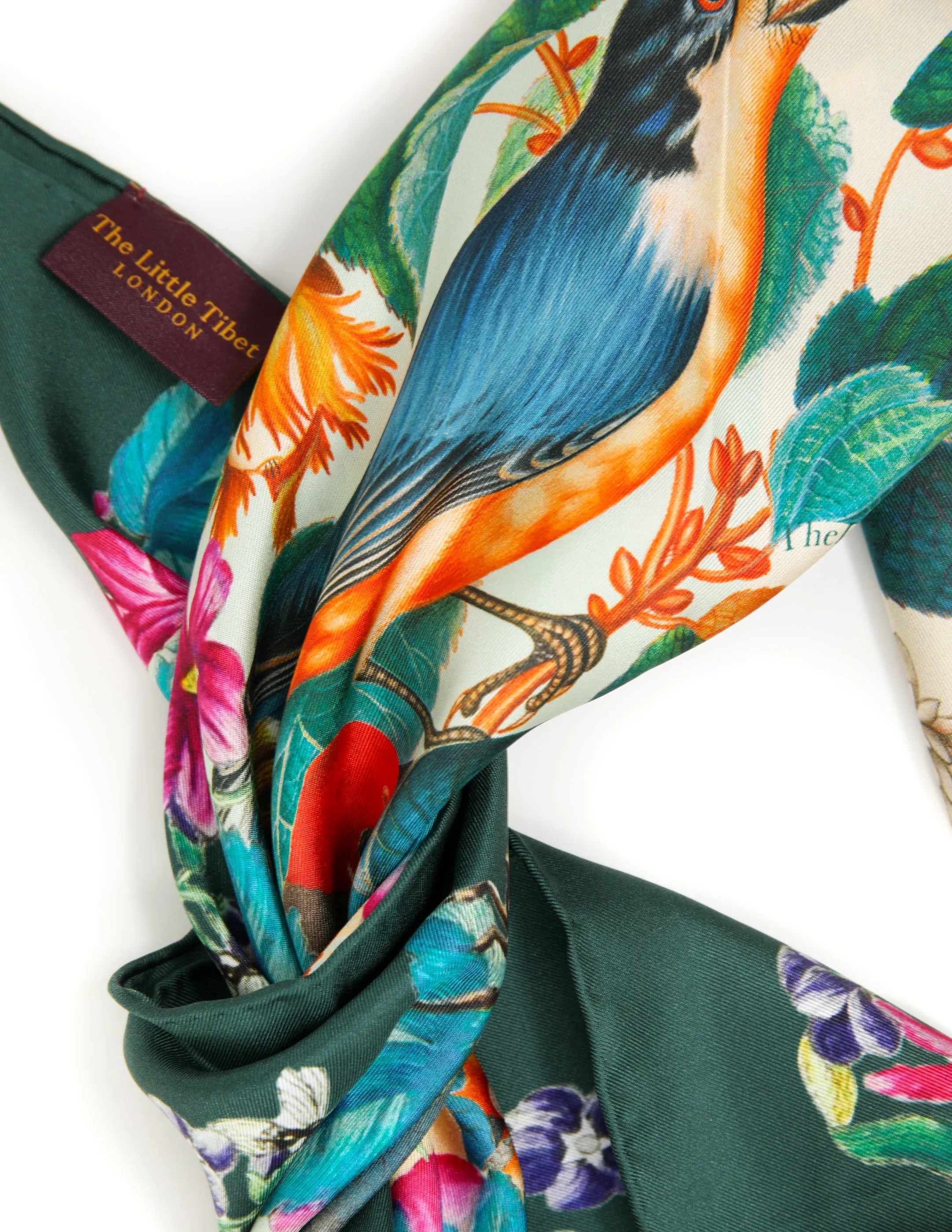 The Garden Square Silk Scarf-Teal Green