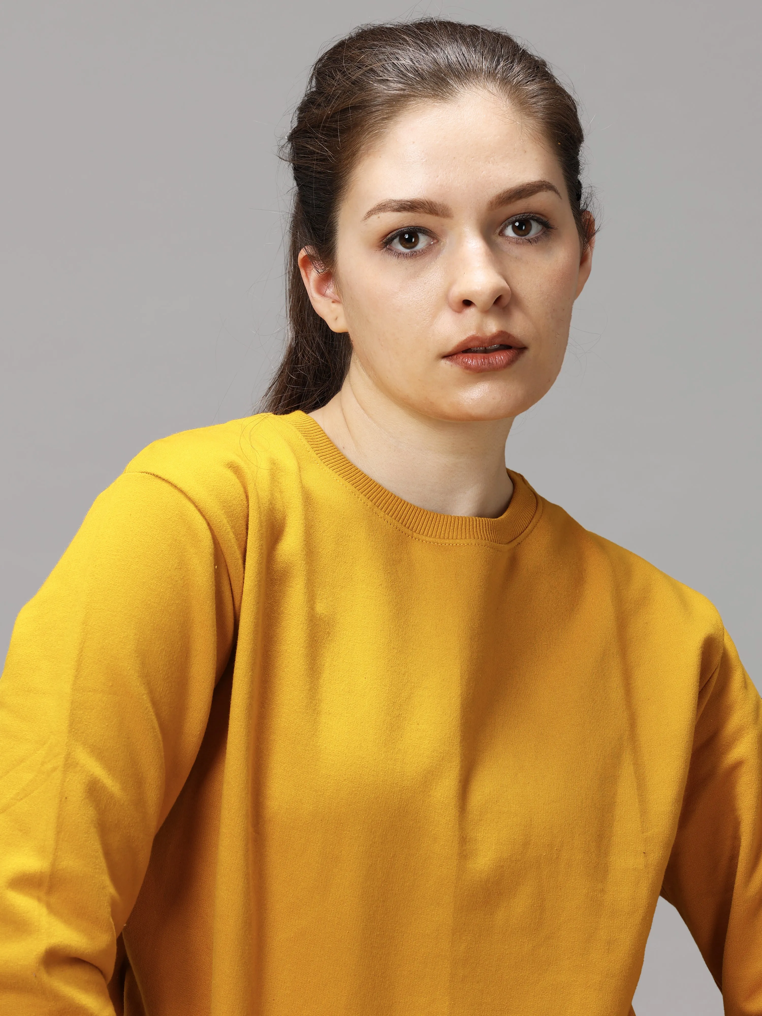 The Greenage Girl Solid Long Yellow Sweat Shirt