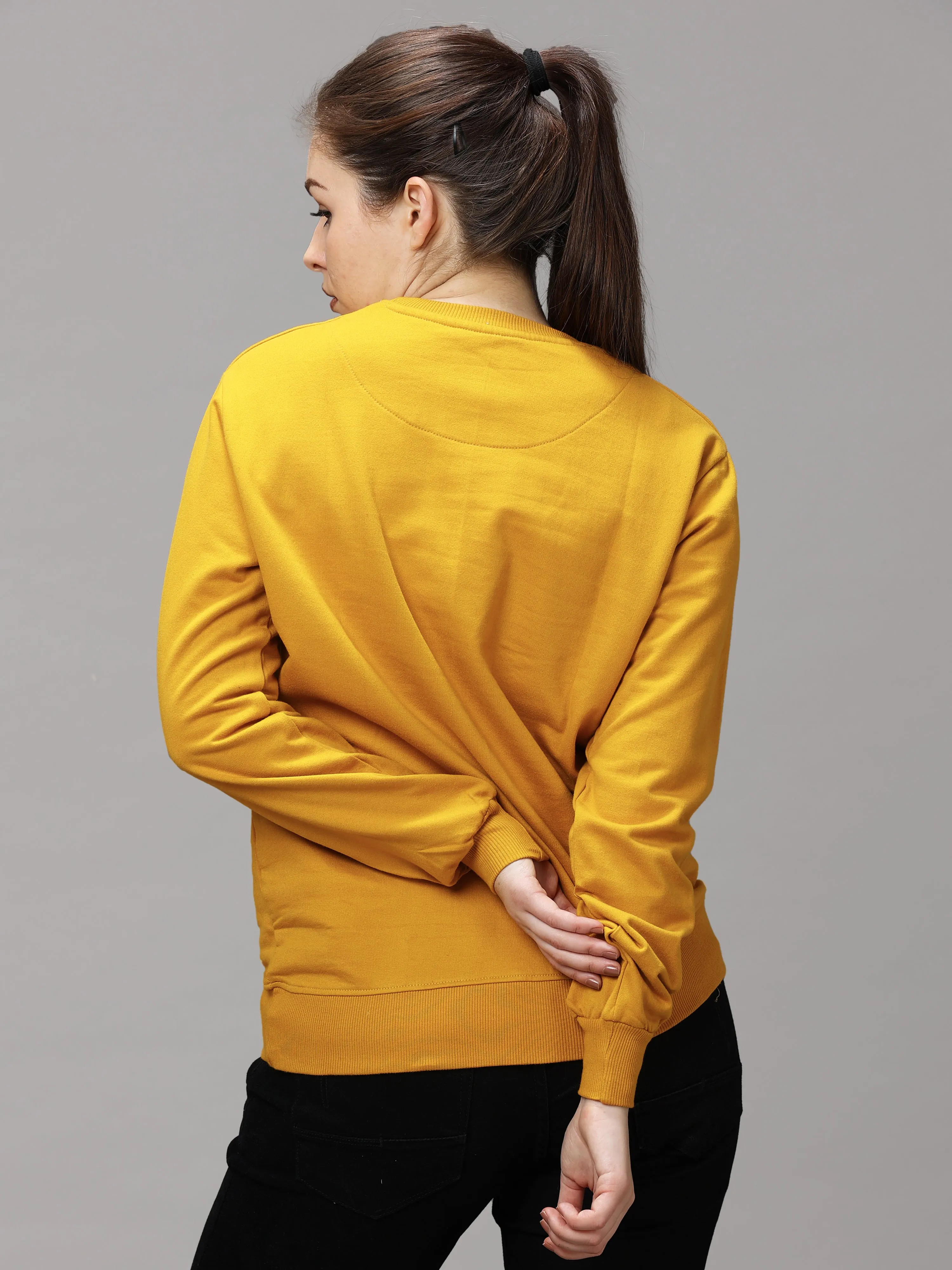 The Greenage Girl Solid Long Yellow Sweat Shirt