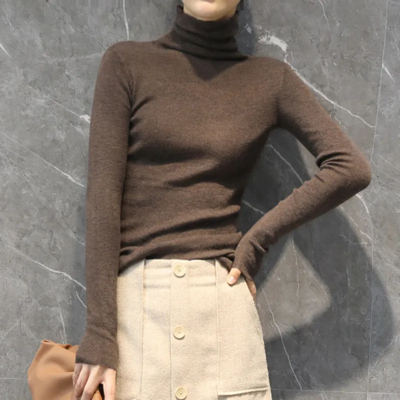 The Rock Turtleneck Autumn and Winter Pullover Sweater Women's Wool High Collar Short Section Knitted Bottoming Shirt